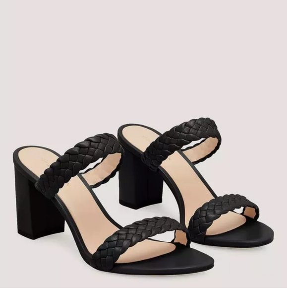 NWOB Stuart Weitzman Tuscan 75 Block Slide Sandal Black Nappa Leather Size 7.5 - Picture 3 of 4